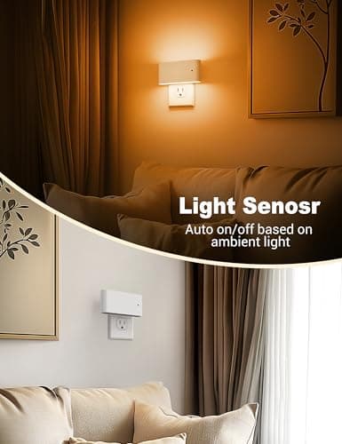 JandCase LED Night Lights Plug into Wall, Amber Night Light with Dusk to Dawn Light Sensor, Dimmable Night Light Plug in [2 Pack], 1800K Amber Nightlight for Bedroom Hallway Kids Room Kitchen - Thumbnail 3