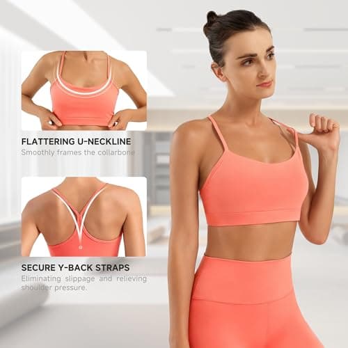 Women's Sculpting Compression Y-Back Sports Bra for A-C Cups Coral Pink - Thumbnail 3