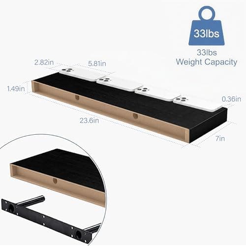 Mifurn Floating Shelves for Wall, Bathroom Shelves Over Toilet, Wall Shelves & Book Shelf for Room, Hanging Shelf, Modern Wooden Mounted Floating Shelves, 24x7x1.5 in (Black, Set of 3) - Thumbnail 3
