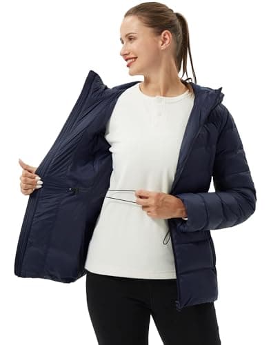 Pioneer Camp Quilted Down Puffer Jacket For Women with Hood Water Resistant Lightweight Winter Coat Long Sleeve Full Zipper, Navy, XXL - Thumbnail 6