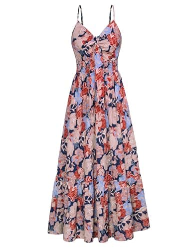 Women's Summer Maxi Dress Casual Boho Floral V Neck Sleeveless Ruffle Hem Beach Long Dresses - Image 1
