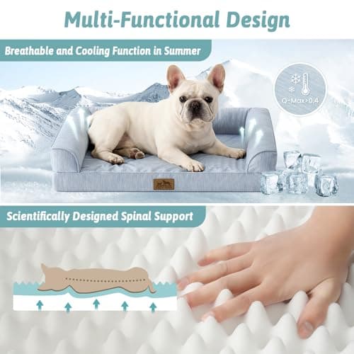 Cooling Dog Bed, Orthopedic Foam Dog Bed with Sides, Removable Washable Cover & Waterproof Lining and Nonskid Bottom, Comfortable Pet Beds for Small Dogs, Blue (30" L x 20" W x 6" Th) - Thumbnail 3