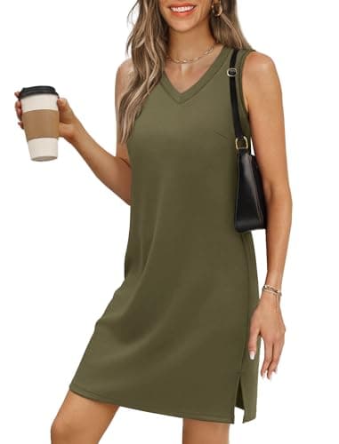 BKRIVE V-Neck Summer Casual Beach Dresses for Women 2026 Vacation Women's Sleeveless Sundress with Split Army Green - Image 1
