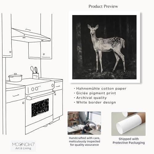 Moonow7 Graceful Deer Wall Art Prints, Forest Wildlife Posters, Elegant Nature Decoration, Living Room Artwork, Bedroom Wall Accents, Rustic Home Aesthetic, Unframed Size 30x30 cm / 12x12″ - Thumbnail 2
