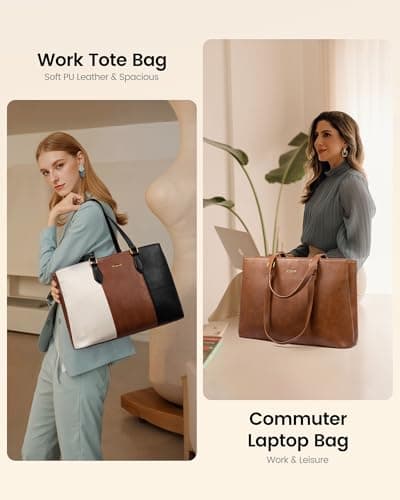 LOVEVOOK Laptop Bag for Women, 15.6 Inch Waterproof Vintage PU Leather Large Tote Bag with Wristlet, Professional Work Tote for Teacher,Office, Daily - Thumbnail 6