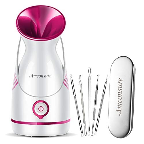 Amconsure Facial Steamer - Nano Ionic Face Steamer Warm Mist Steamer for Home Sauna SPA, Humidifier for Face Steamer for Deep Cleaning Unclogs Pores Sinuses - Bonus 5 Piece Stainless Steel Skin Kit - Image 1