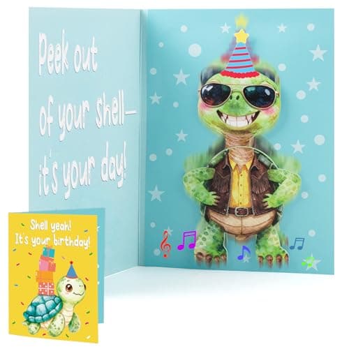 mountova Musical Birthday Card with Sound & Shaking Motion, Funny Singing Turtle Birthday Card for Boys, Kids,Family,& Coworkers, Pop-Up Happy Birthday Card with Envelope - Image 1