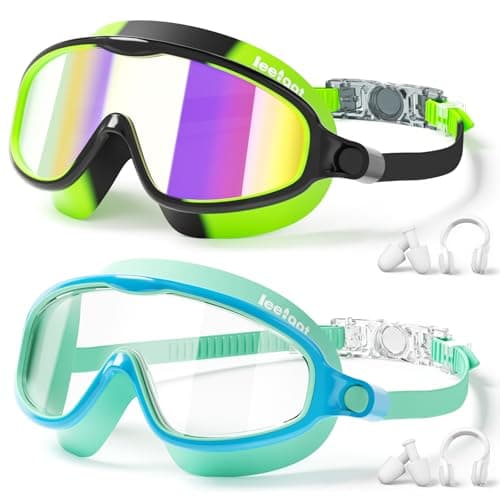 LEEIGGT 2 Pack Kids Swim Goggles, Anti-Fog UV Protection Swimming Goggles for Boys Girls Age 3-14, Leakproof Wide View Youth Goggles