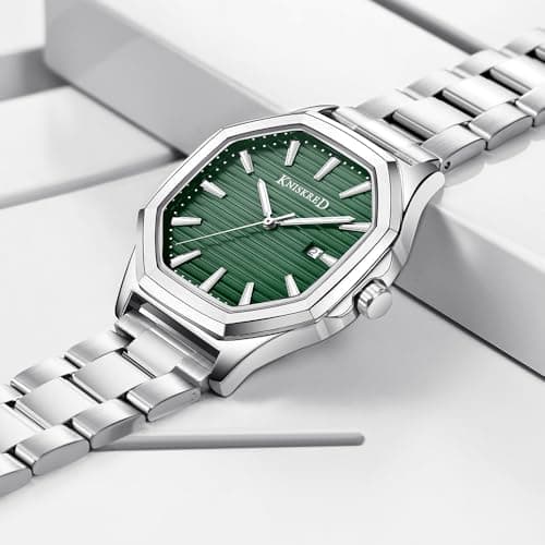 KNISKRED Business Watch for Men with Luminous Scale and Solid Stainless Steel Band Mens Calendar Watch (Silver Green) - Thumbnail 3