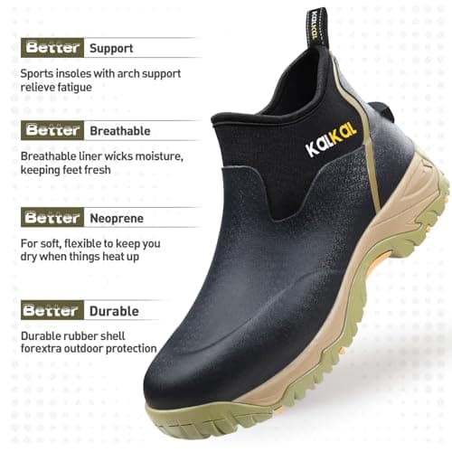 Kalkal Men's Rubber Boots, Waterproof Ankle Rain Boots, Insulated Working Booties with Comfortable Sports Sole, Outdoor Mud Boots for Yard Chore (Seaweed Mocha,Size9) - Thumbnail 4