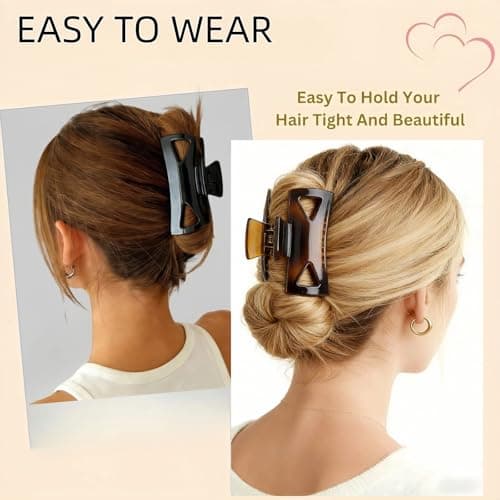 Hair Claw Clips for Women, Medium Large Square Rectangle Claw Clips for Thin Thick Curly Long Hair, Strong Hold Jaw Clips, Stylish Banana Hair Clips for Girls Hair Accessories Ideal Gifts - 2pcs Set - Thumbnail 5