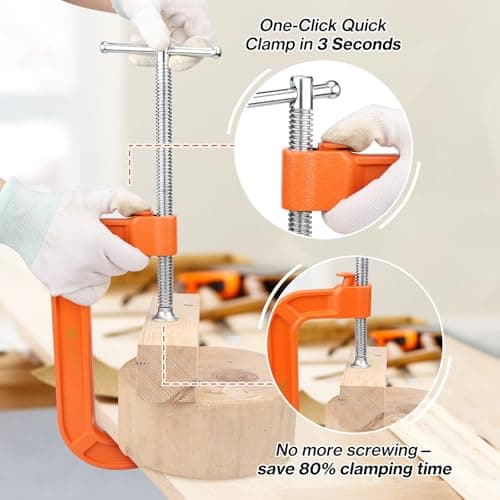 Lytool 6 Inch Quick Release C Clamp, Heavy Duty G Clamp for Woodworking, One-Button Fast Clamp with Fine Adjustment Screw (1 Pack) - Thumbnail 5