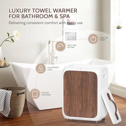Keenray Towel Warmer Bucket, Luxury Rectangle Towel Warmer for Bathroom with Timer & Delay, Customized Fragrance, Child Lock, Fits 2 Large Towels, Blankets, Bathrobes, Ideal Gift for Him & Her(Brown) - Thumbnail 4