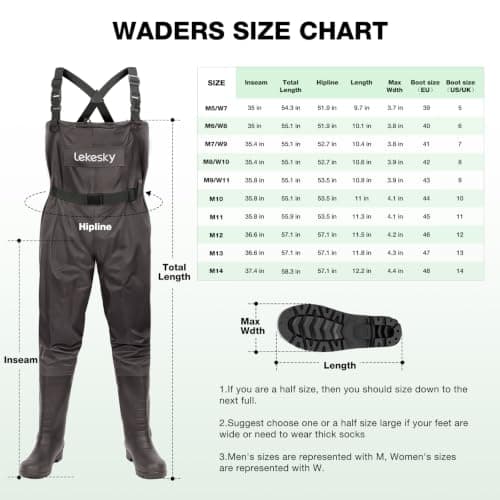 Lekesky Fly Fishing Chest Waders with Boots for Men Women, US Sizes 5–14,2-Ply Nylon/Pvc Waterproof Waders(Brown,M12) - Thumbnail 6
