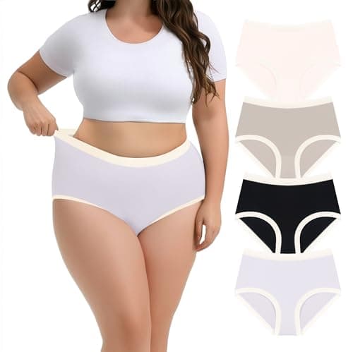 Lastshe Women’s Plus Size Underwear Full Coverage Seamless Underwear No-roll Ladies Briefs 4-Pack,Multi6,3X - Image 1