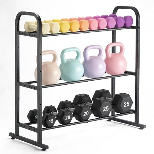 3-Tier Adjustable Dumbbell Rack, Holds 450 Lbs Total, Multi-Purpose Storage Stand for Dumbbells, Kettlebells&Weight Plates - Space Saving Home Gym Organize