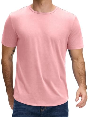 JEMLDL Men's T Shirts Short Sleeve Soft Crew Neck Tee Shirts Casual Summer Gym Running Tops Pink XL - Image 1
