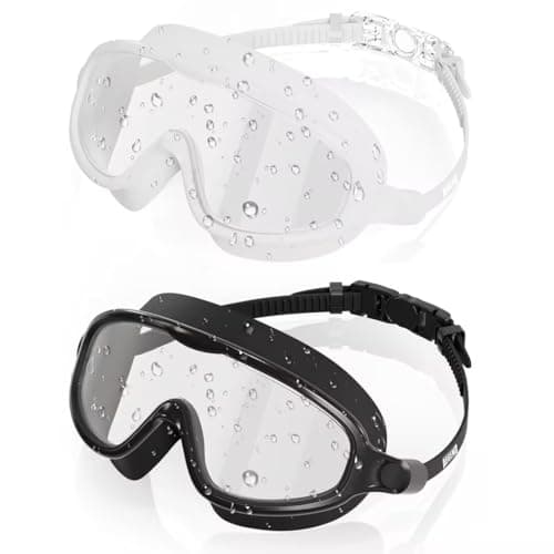 Aegend Swim Goggles for Adult Youth - 2 Pack Wide View Anti-Fog Anti-UV Swimming Goggles for Men & Women (White & Black)
