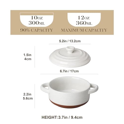 MALACASA Mini Cocotte Set - 12 OZ Small Casserole Dishes for Oven, Ramekins with Lids and Handles, Ceramic Mini Dutch Oven Set of 4, Microwave & Dishwasher Safe, Khaki White, Series TARA - Thumbnail 2