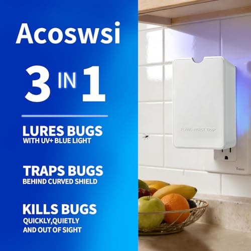 Acoswsi Indoor Fly Trap Plug in, Flying Insect Trap with Blue UV Light, Fruit Fly & Gnat Trap for Indoors, Mess-Free Bug Catcher for Home, 1 Device + 5 Refill Glue Cards - Thumbnail 2