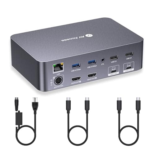 AV Access KVM Switch Dock 2 Monitors 2 Laptops, 4K KVM Switch Dual HDMI Monitor, 2 USB-C MST Ports, 60W PD for Each PC, 1G Ethernet, EDID Emulation, 2K@144Hz,1080P@240Hz,Ideal for Home Office & Gaming - Image 1