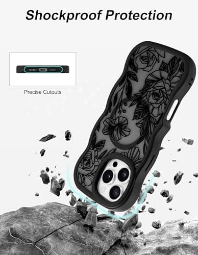 Aitipy Magnetic Case for iPhone 12 Pro Max, Compatible with MagSafe, Cute Black Flower Floral Aesthetic Soft Silicone Curly Wavy Shockproof Protective Phone Cover for Women Girls - Thumbnail 4