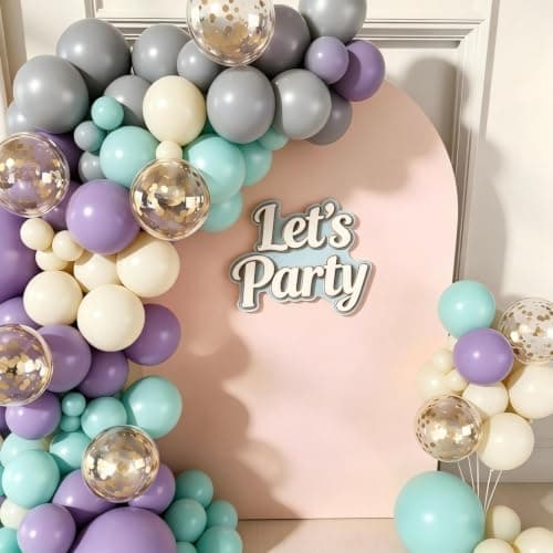 Teal Purple Silver Balloon Garland Arch Kit, 160Pcs Blue Turquoise Purple Silver Nude Latex Balloons with Confetti Balloons for Wedding Anniversary Baby Shower Mermaid Birthday Party Decorations - Thumbnail 5