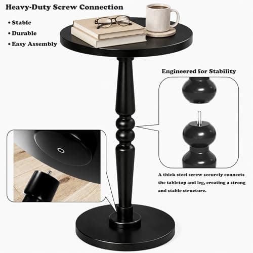 Round Side Table for Small Spaces - Small Accent End Table Nightstand with Solid Wood Top and Pedestal Leg - Modern Drink Table for Livingroom, Bedroom, Corners, Office - Thumbnail 5