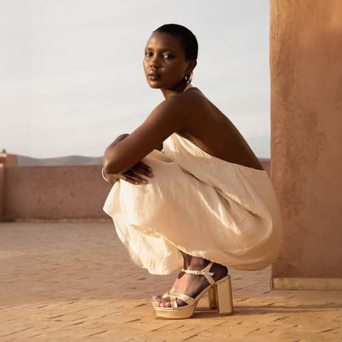 Erocalli High Heels for Women Chunky Sandals Gold Heeled Round - Platform, Strappy, Open Toe, Block, Summer Adjustable，Wedding Shoes - Thumbnail 4