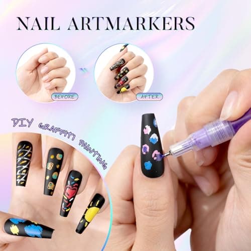Nail Art Pens, 12 Colors 0.5mm Fine Tip Water-Based Quick-Dry Pens for DIY Nail Design, Doodles & Outlines – Nail Art Kit for Kids, Teens & Beginners - Thumbnail 4