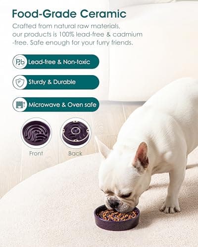 vancasso Slow Feeder Dog Bowl, 0.6 Cup Ceramic Slow Feeding Food Dish for Small Breed, Puzzle Dog Food Bowl for Fast Eater, Dark Purple - Thumbnail 4
