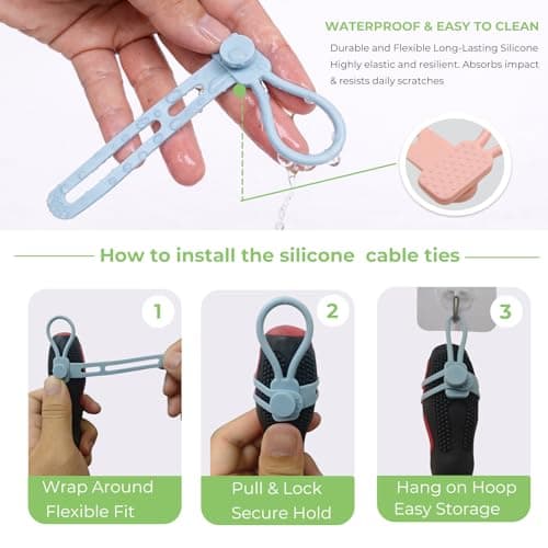 6 PCS Silicone Cable Ties - Reusable Cord Organizer with Hanging Loop, Adjustable Organizer Straps for Cords, Tools, Charger Cable, Kitchen Accessories, Home Office - Thumbnail 6