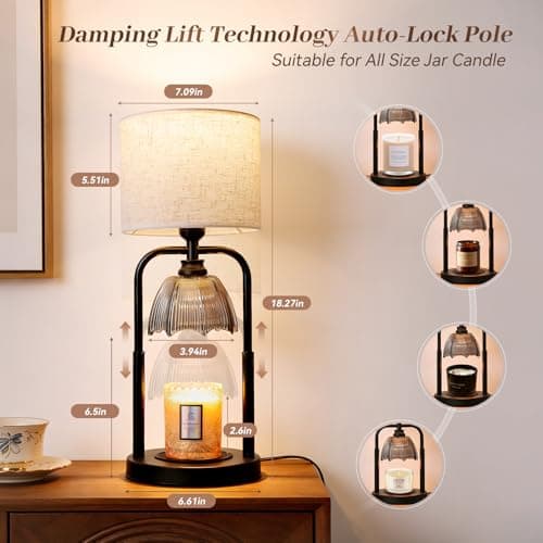 Safe Candle Warmer Lamp for Kids/Pets Flameless Electric Wax Melt Warmer Lamp for Large 3 Wicks Jar Candles with Long Lasting Lifespan Instant Fragrance Release Timer Dimmer Height Adjustable -Black - Thumbnail 4