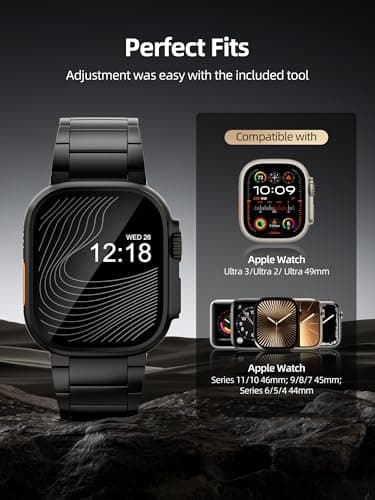 LULULOOK Titanium Ultra 3 Watch Band - Grade 2 Titanium Metal Band for Men, Compatible with Apple Watch Ultra 3/ Ultra 2/ Ultra 49mm, Series 11/10 46mm, Folding Clasp & DLC Coating,Black - Thumbnail 4