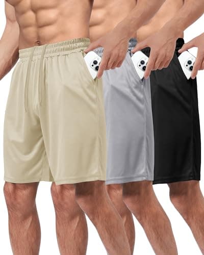 BOOJO 3 Pack Gym Basketball Mens Shorts - Quick Dry Black Workout Athletic Shorts with Pockets for Casual Running (S-6XL) - Image 1