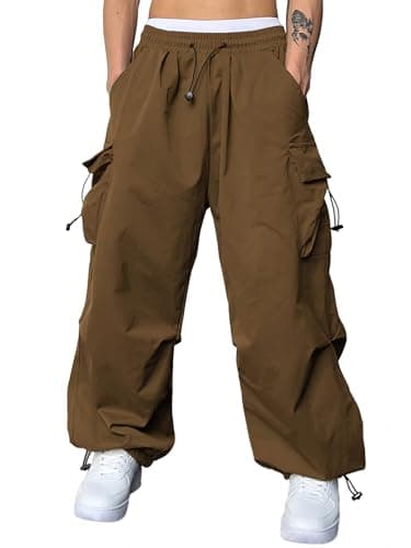 JMIERR Casual Lounge Baggy Streetwear Sweatpants Parachute Pants for Men Fasion Loose Fit Wide Leg Rap Travel Pants with Drawstring High Waist Fall Essentials Outfits Retro 80s,XL, Brown T01 - Image 1