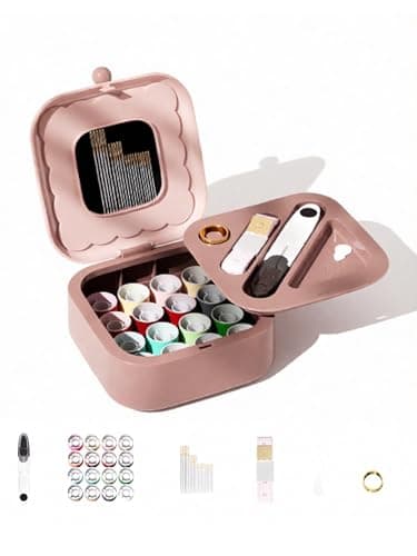 Travel Sewing Kit with Magnetic Tools | Compact Portable Set for Women Teens Girls Grandmas | Ideal for Home School Travel Clothes Mending & Embroidery | 3.9x2.8x1.2 Inches (10x7x3cm)