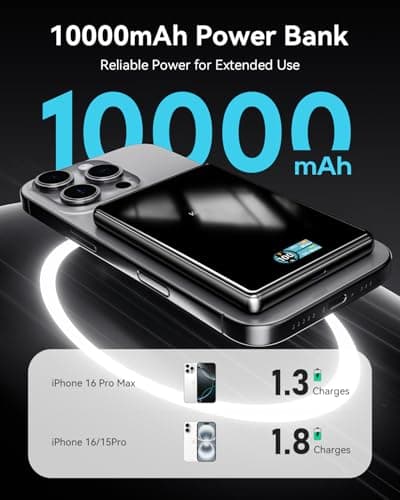 Kuulaa 10000mAh MagSafe Portable Charger 15W Wireless Magnetic Power Bank with 20W USB-C Output Slim Battery Pack Compatible with iPhone 17/16/15/14/13 Pro/Pro Max Series - Thumbnail 2
