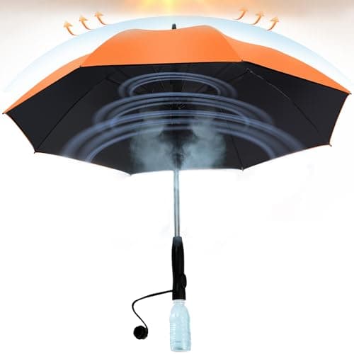 Umbrella with fan and mist spray,Rechargeable - Ultimate Solution for Cooling & UV Protection - Ideal for Summer, Beach, Outdoor Sports, Golf, Fishing Activities (orange) - Image 1