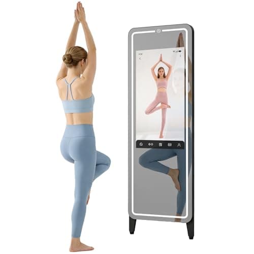 LumaVue Smart Fitness Mirror 32" Touchscreen Android Open System Workout Monitor with 63" Full Length HD Mirror, RGB LED Lights, Wall Mount & Free Standing, Ideal for Home Gym Yoga Exercise - Image 1