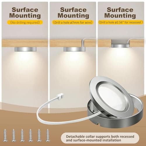 Smart Under Cabinet Lights Plug In, 6 Pack LED Puck Lights with App and Remote Control, CCT Tunable 2700K-7000K, Compatible with Alexa and Google Home, Dimmable Wired Lighting Kit for Kitchen,CRI 90+ - Thumbnail 6