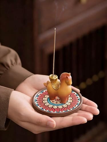 Resin Incense Holder for Sticks, Handmade Horse Shape Incense Burner with 30 Incense Sticks, Anti-Ash Incense Stick Holder for Meditation Yoga Spa Home Decor - Thumbnail 6
