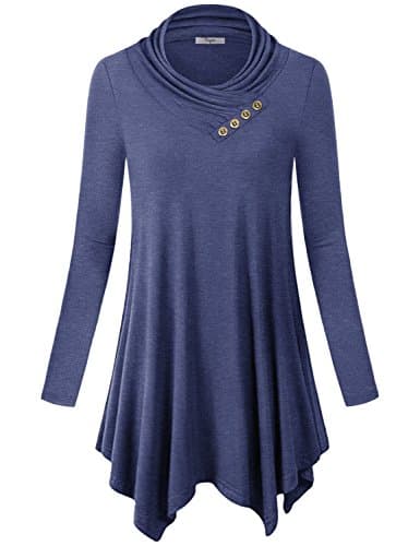 Cestyle Women Clothing Tops, Tops Long Sleeve Cowl Neck Casual Juniors Sweatshirt Sweater Tunic Shirt Dress Blue Small - Image 1