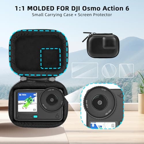Flymile Small Carrying Case + Screen Protector for DJI Osmo Action 6, PU Hard Portable Travel Storage Bag with Carabiner & Wrist Strap, Tempered Glass Film Protective Lens Cover Accessories Kit - Thumbnail 2