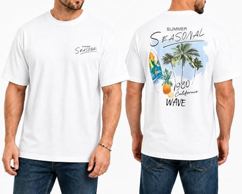 Mens Graphic T-Shirts Short Sleeve Surf Print Summer Top Crewneck Cotton Casual WAVERIDER Tees for Men - Thumbnail 2