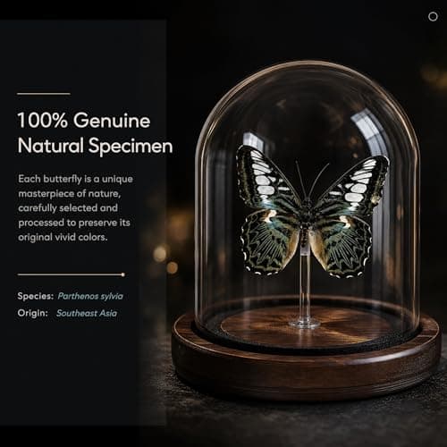 Wugakio Glass Taxidermy Butterfly Specimen Shadow Box, Butterfly Gifts for Women Girls with Glass Cover, Butterfly Decor for Bedroom Office Living Room Desk (Parthenos syvia) - Thumbnail 3
