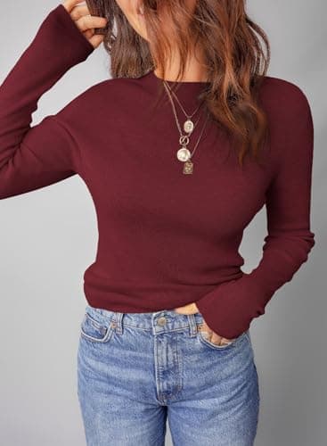 Dokotoo Womens Long Sleeve Sweaters Wool Blend Crew Neck Sweater Shirts Business Casual Work Tops 2026 Fall Outfits Lightweight Basic Womens Clothing Red X-Large - Thumbnail 4