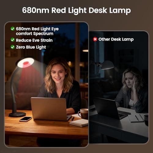 Glendan Desk Lamp for Home Office: Eye-Caring LED Red Light Desk Lamp, 10 Brightness & Flexible Gooseneck, Dimmable Desk Light with Memory & Timer, Table Lamp for Study, Bedroom - Thumbnail 2