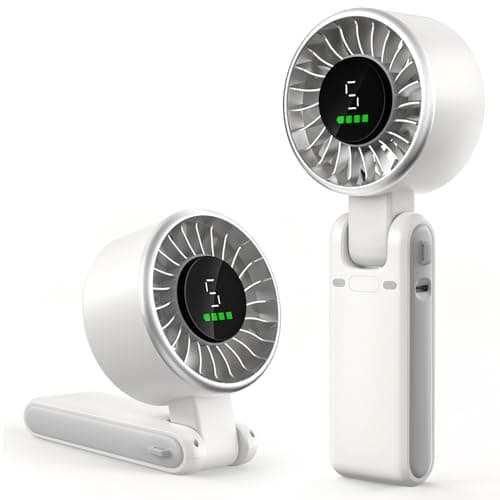 AWOAWO Portable Handheld Fan, 5 Gear Wind, Battery Operated, Up to 13 Working Hours, Mini Personal Hand Fan Blow Cold Air for Travel, Beach, Vacation & Outdoor Activities（White） - Image 1