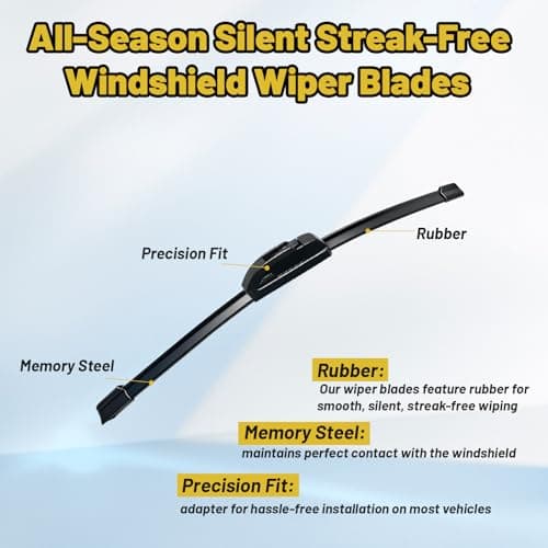 2002-2006 Toyota Camry, 2004-2008 Toyota Solara Windshield Wiper Blades, 24"+19" U-Hook Front Window Wiper Blade Set, All Season Premium OEM Replacement Wipers - Thumbnail 4